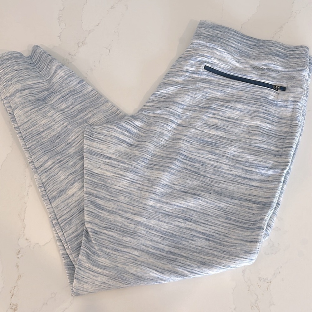 Eddie Bauer Cozy Light Blue/White Joggers Thin Sweatpants Size Large